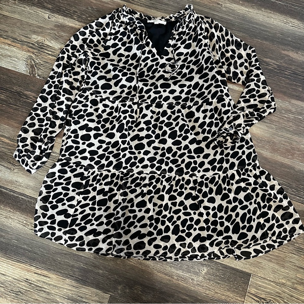 LOFT animal print Flowy dress size MP med petite long sleeve loose - Picture 8 of 8